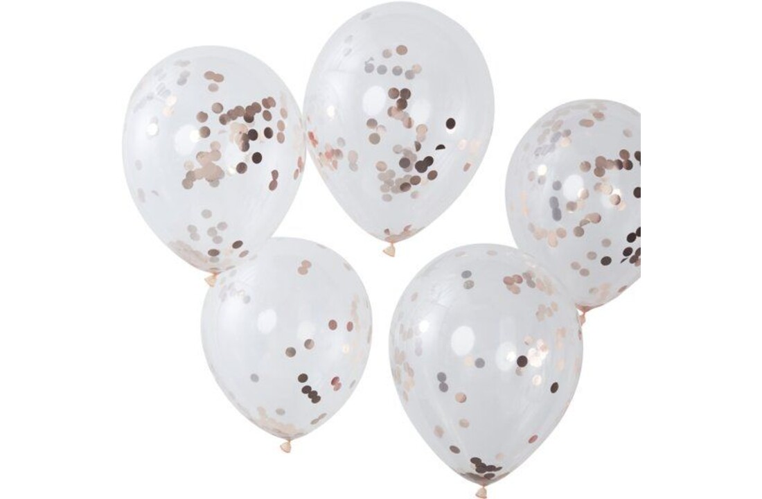 5 ballonnen met rose golden confetti
