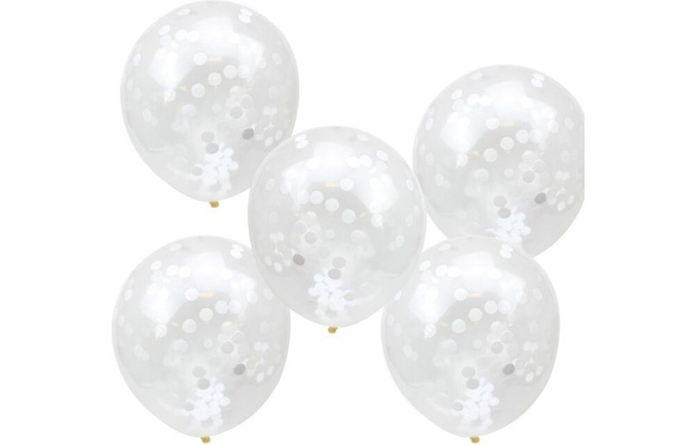 5 confettiballonnen wit