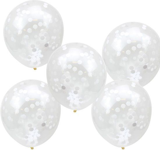 5 confettiballonnen wit