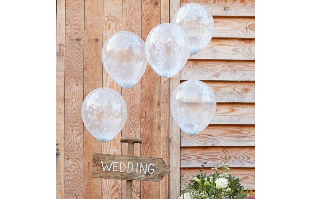 5 confettiballonnen wit