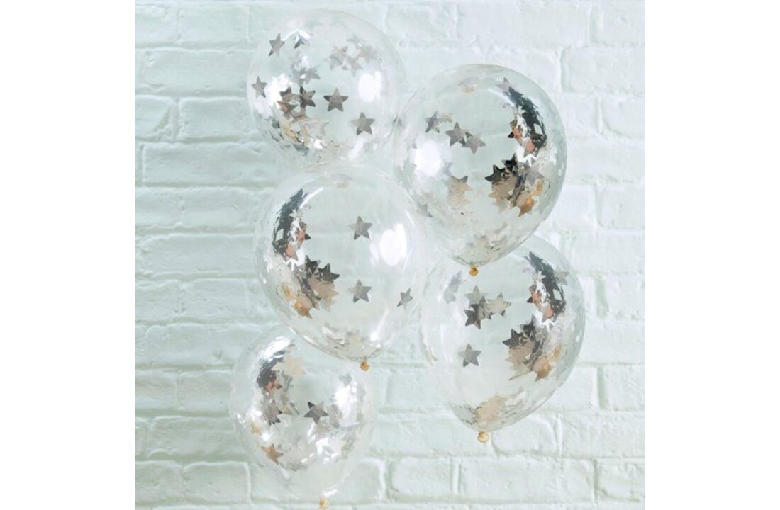 5 confettiballonnen ster zilver