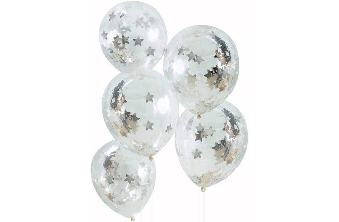 5 confettiballonnen ster zilver