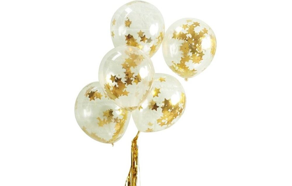 5 ballonnen met gouden ster confetti