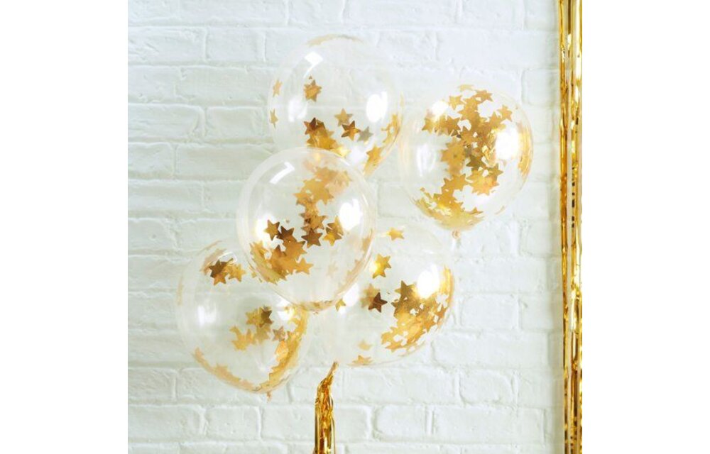 5 ballonnen met gouden ster confetti