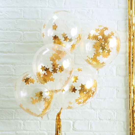 5 ballonnen met gouden ster confetti