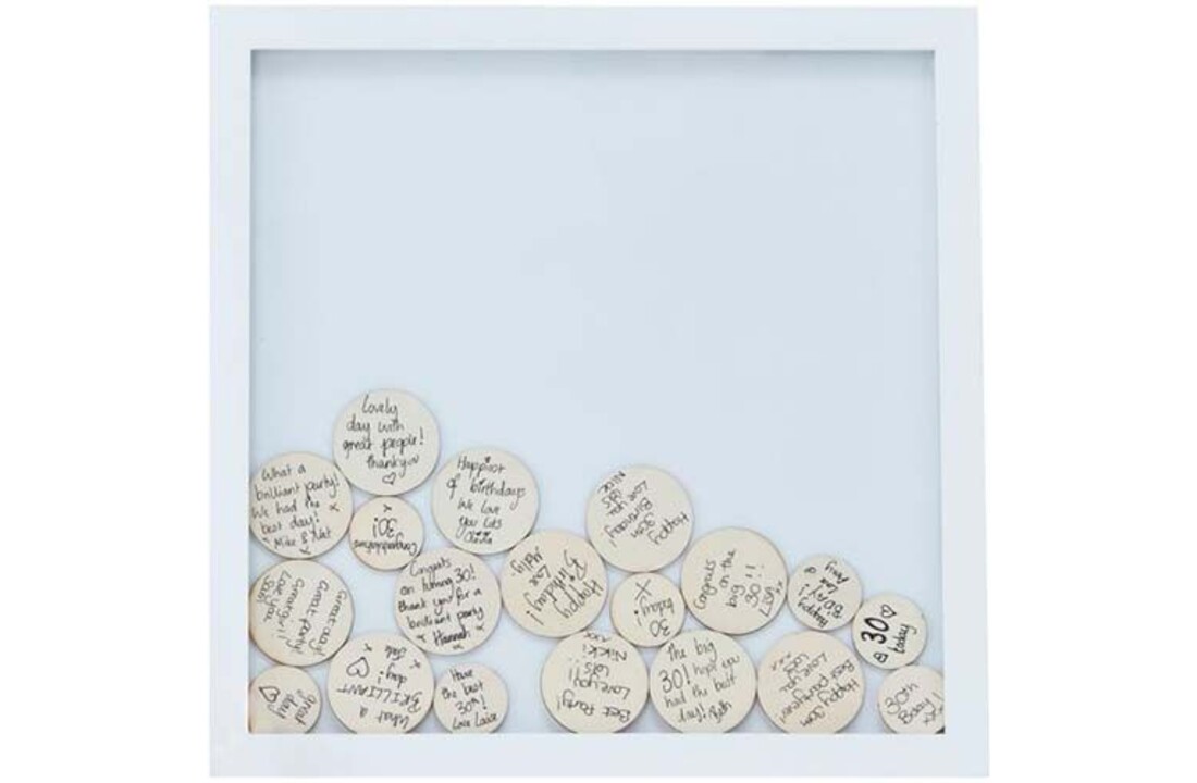 Gastenboek fotolijst wit met 55 houten rondjes