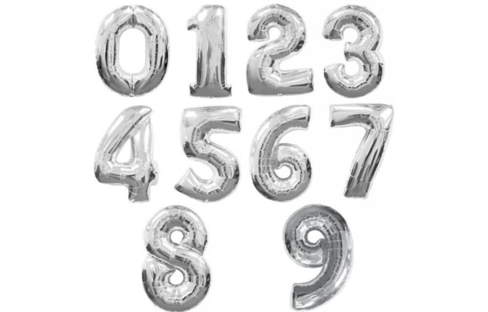Cijfer folieballon 0 t/m 9 - kies je nummer - zilver