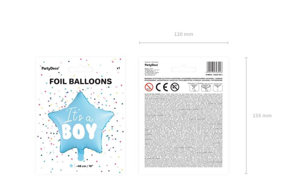 Harten folieballon It's a boy - jongen - blauw