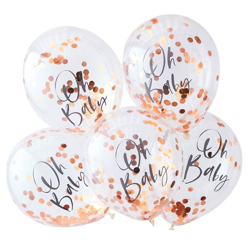Confettiballonnen Oh Baby - rose goud