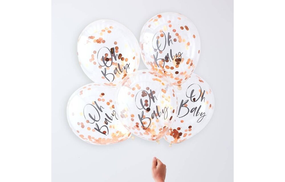 Confettiballonnen Oh Baby - rose goud