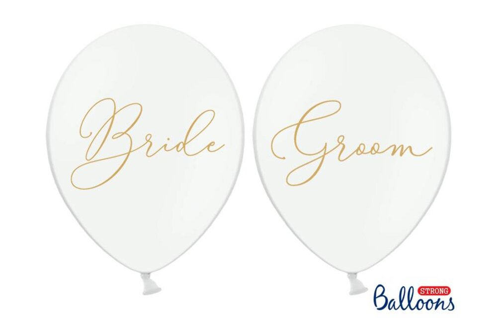 Ballonnen Bride - Groom wit met sierlijke letters