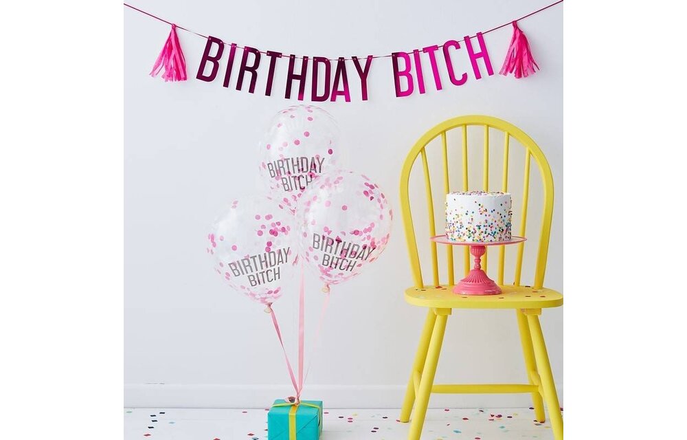 Birthday bitch roze - feestpakket met ballonnen en slinger!