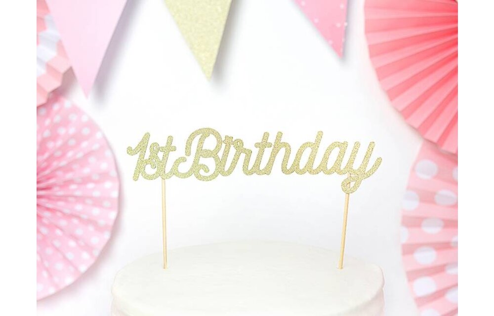 Taarttopper 1st birthday - goud glitter