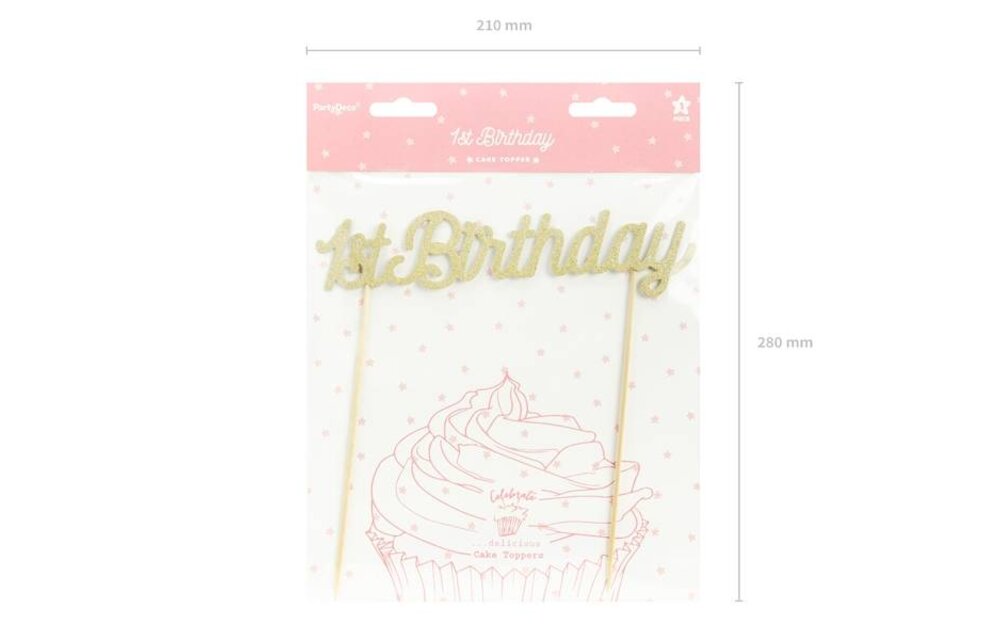 Taarttopper 1st birthday - goud glitter