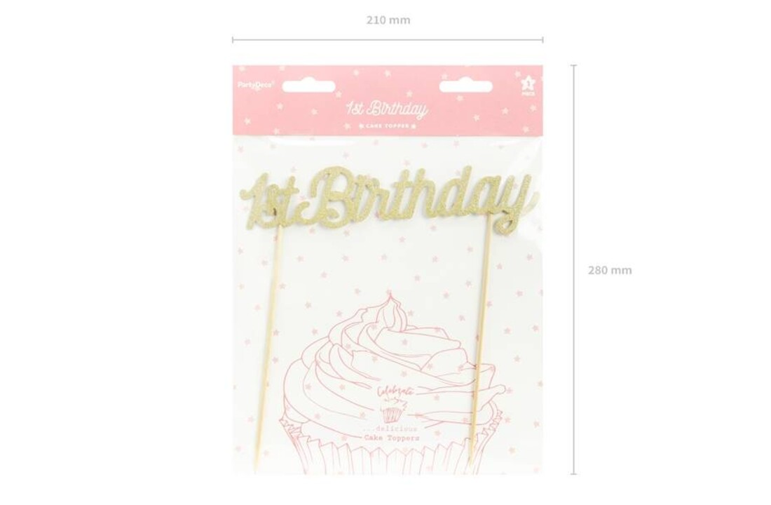 Taarttopper 1st birthday - goud glitter