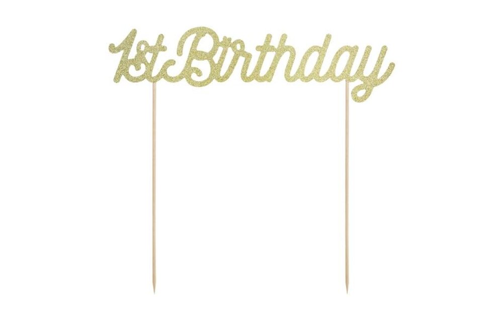 Taarttopper 1st birthday - goud glitter