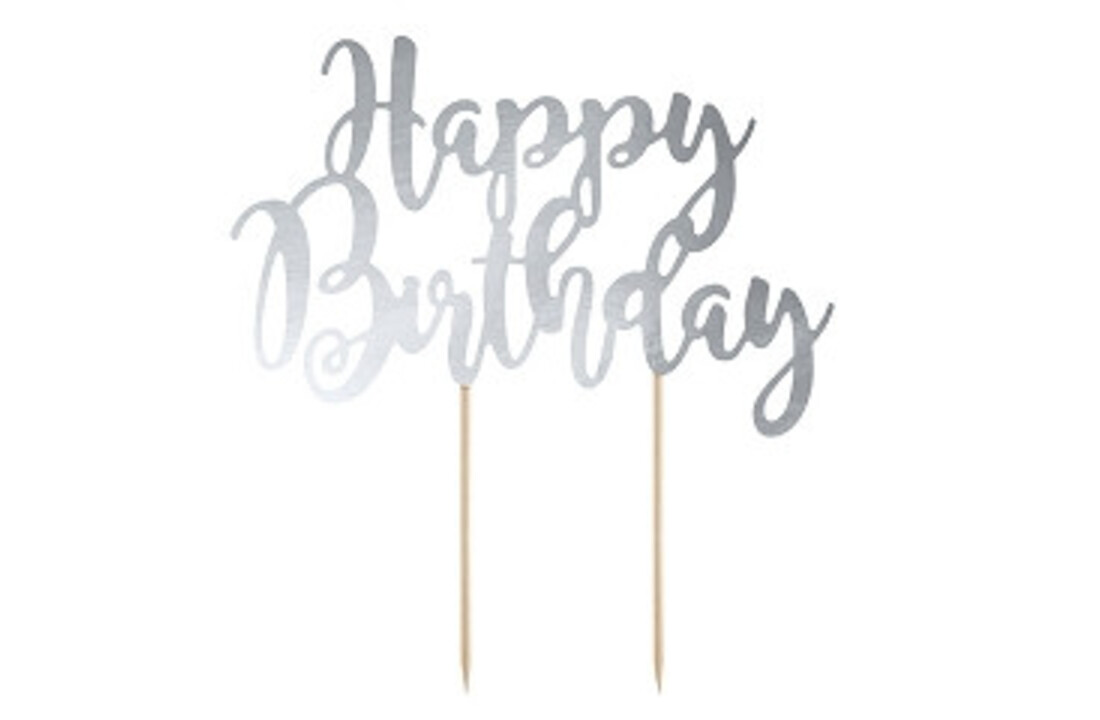 Happy Birthday taarttopper - zilver