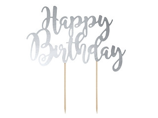 Happy Birthday taarttopper - zilver