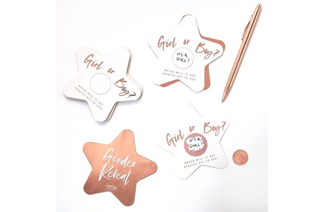 Gender Reveal scratchkaarten .- rose goud