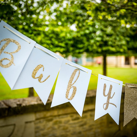 Babyshower luxe slinger - blauw-goud glitter