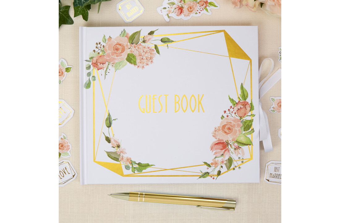 Gastenboek wit met bloemen - Floral - 32 pagina's