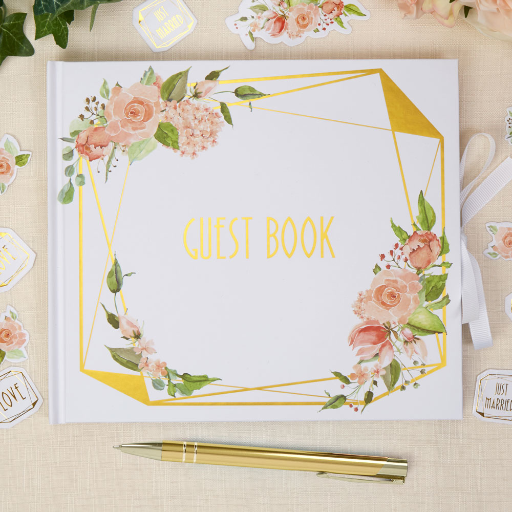 Gastenboek wit met bloemen - Floral - 32 pagina's