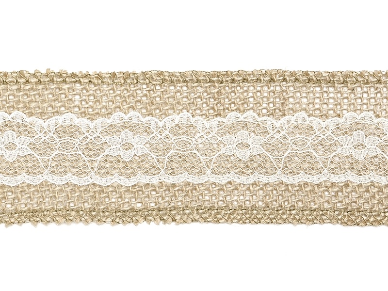 Kanten Jute lint met kant midden 5cm breed - 5 meter lang