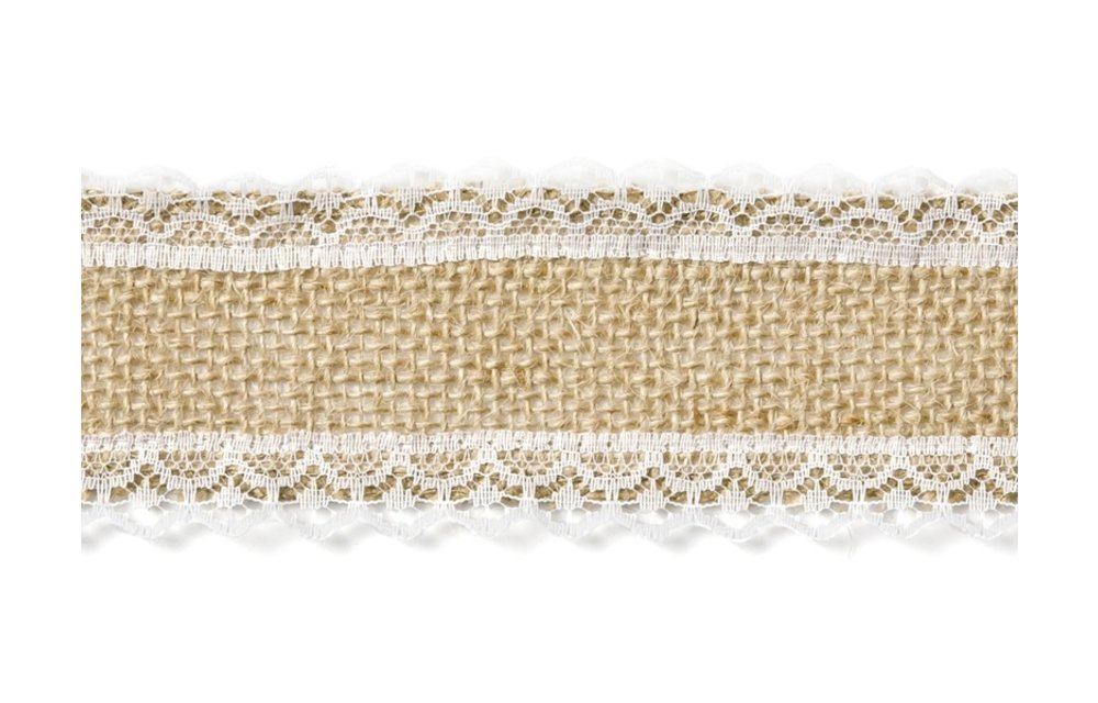 Kanten Jute lint met kant rand 5cm breed - 5 meter lang