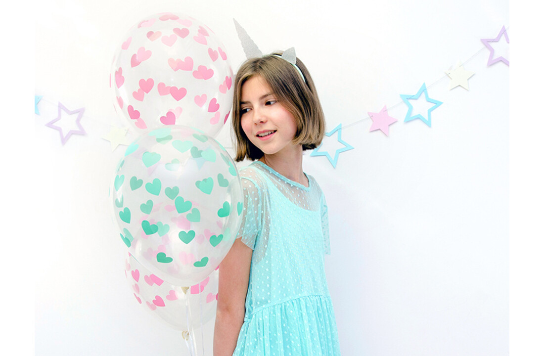 Ballonnen met mintgroene hartjes - 6 stuks
