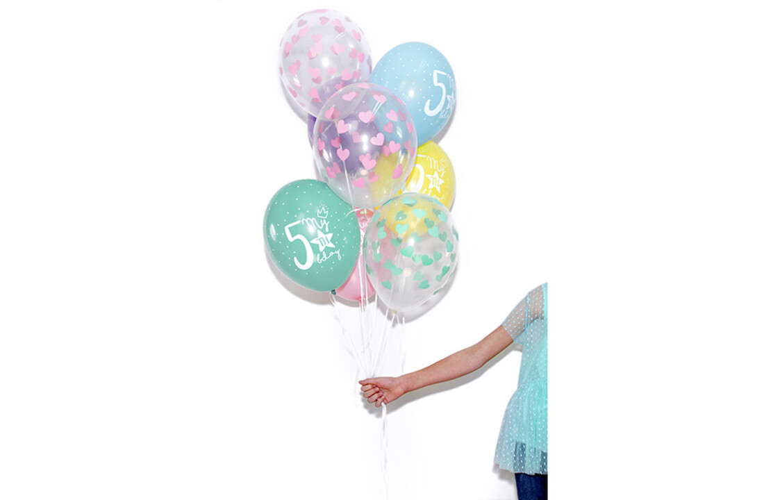 Ballonnen met mintgroene hartjes - 6 stuks