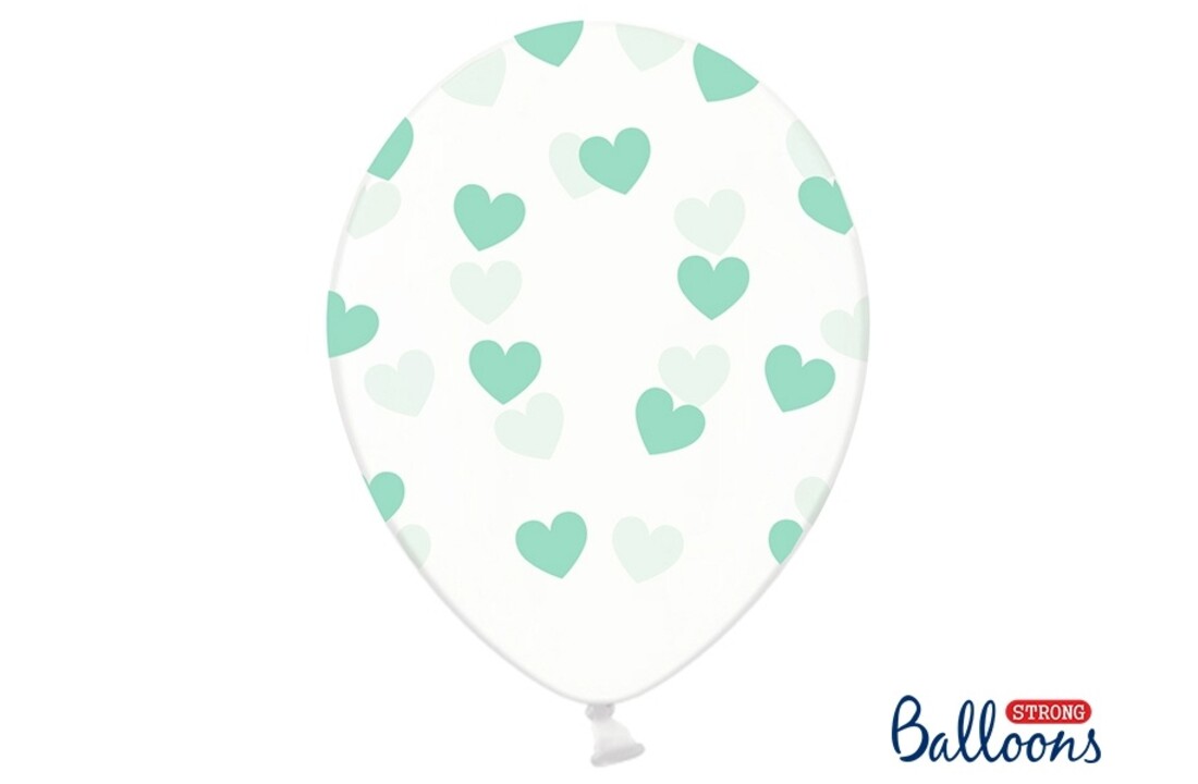 Ballonnen met mintgroene hartjes - 6 stuks