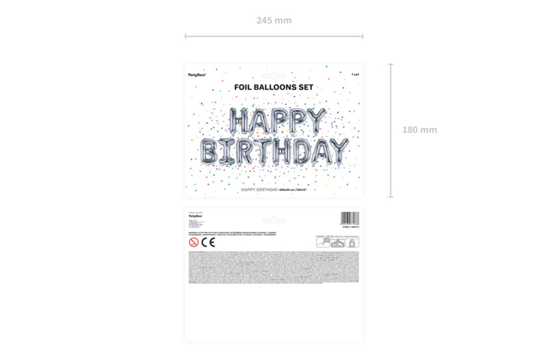 Happy Birthday folieballon - zilver