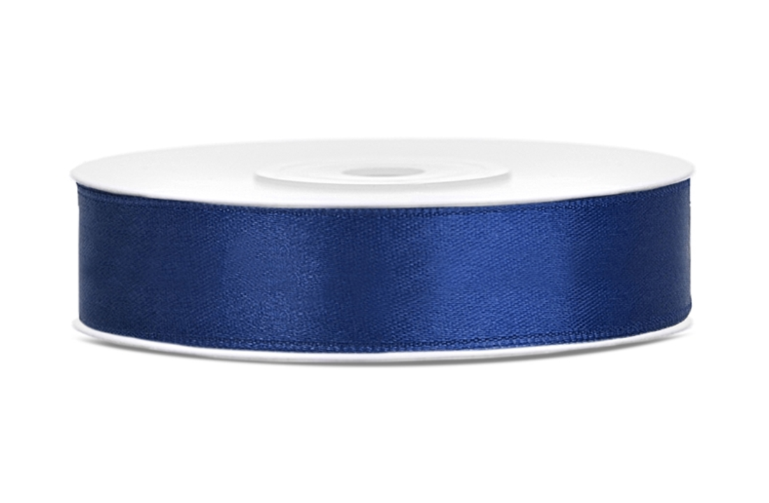 Satijnen lint navy blauw 12mm breed- 25m lang