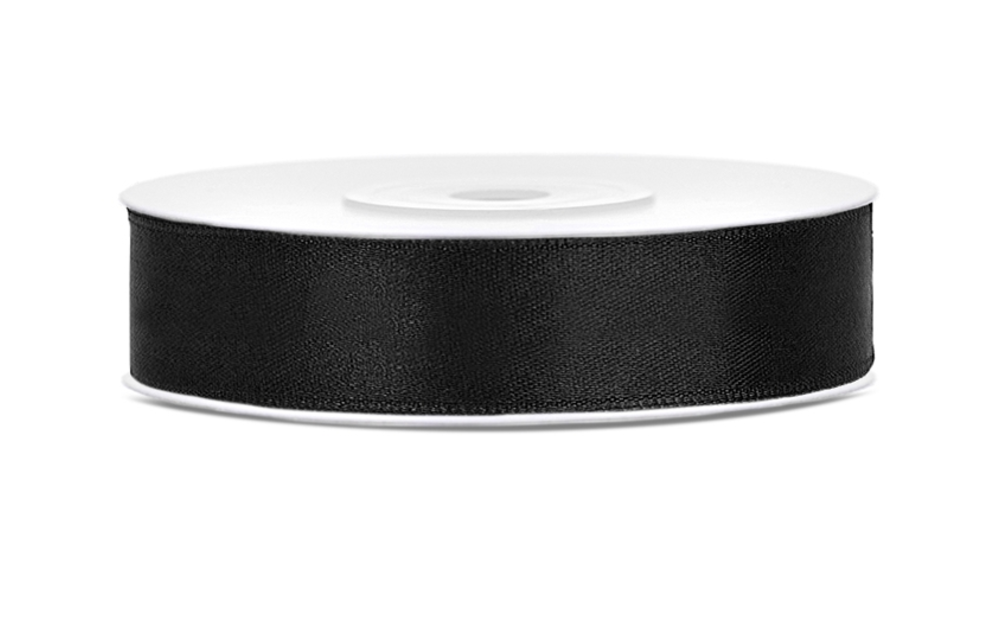 Satijnen lint zwart 12mm breed- 25m lang