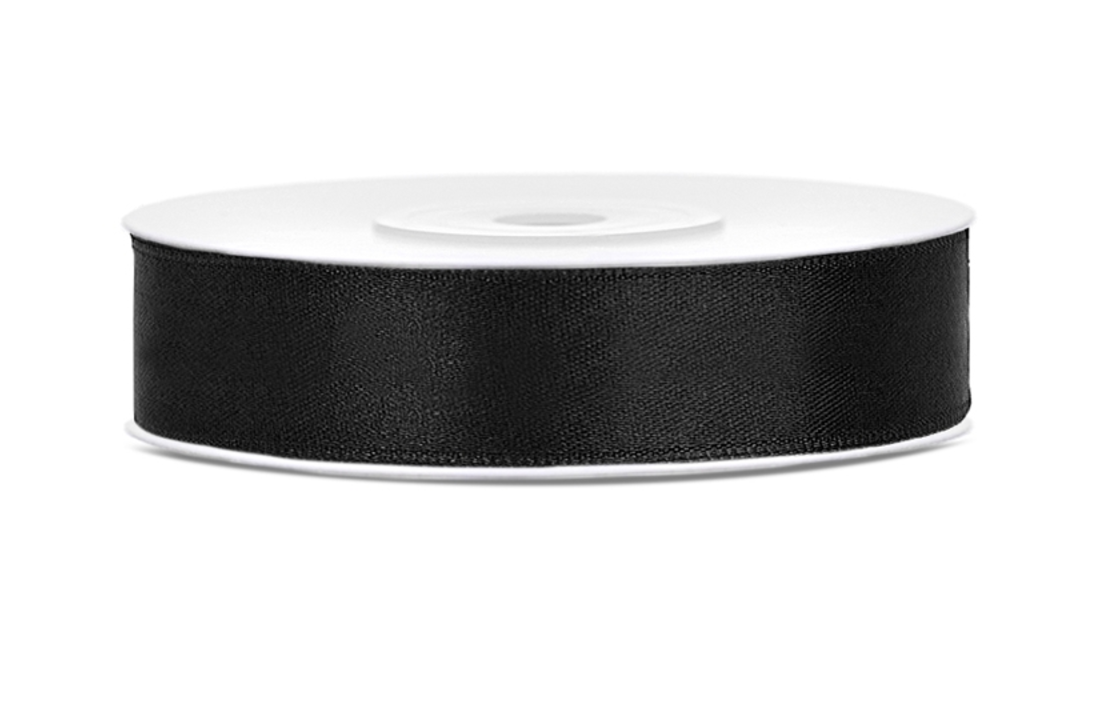 Satijnen lint zwart 12mm breed- 25m lang