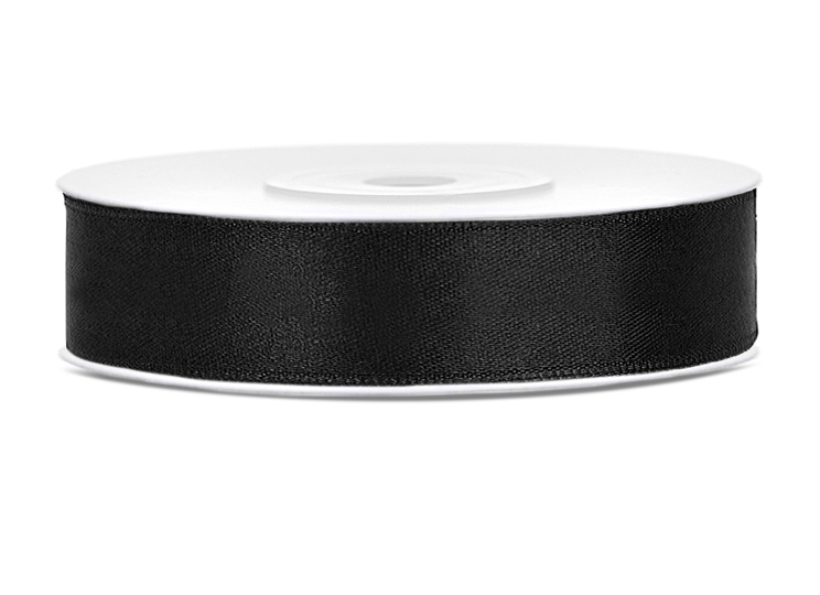 Satijnen lint zwart 12mm breed- 25m lang