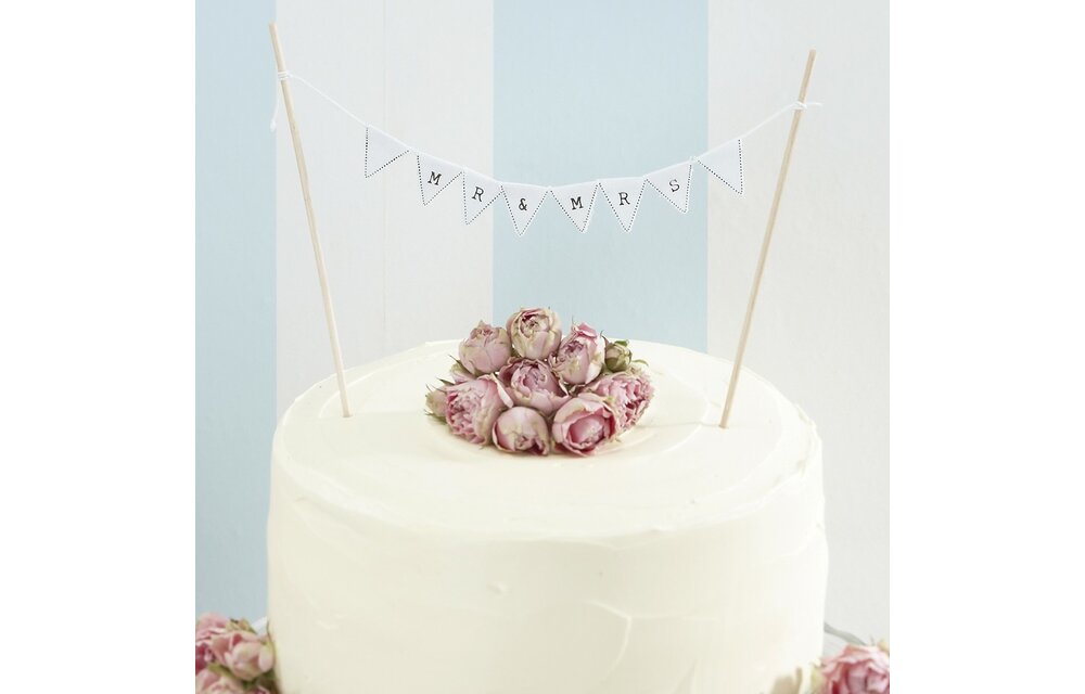 Taarttopper vlaggenlijn Mr & Mrs wit