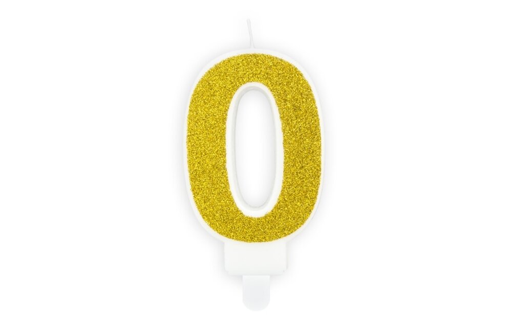 Verjaardagskaars cijfer 0 | Gouden glitters