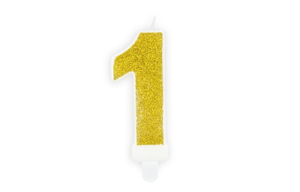 Verjaardagskaars cijfer 1 | Gouden glitters