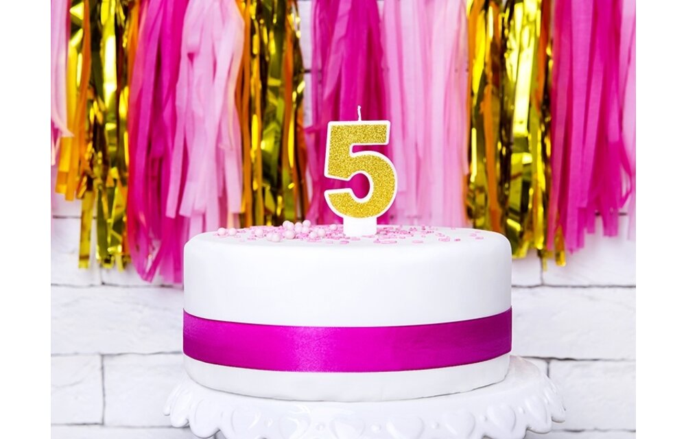 Verjaardagskaars cijfer 5 | Gouden glitters