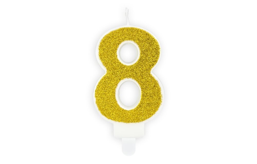 Verjaardagskaars cijfer 8 | Gouden glitters