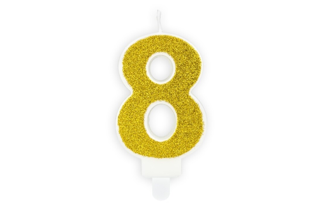 Verjaardagskaars cijfer 8 | Gouden glitters