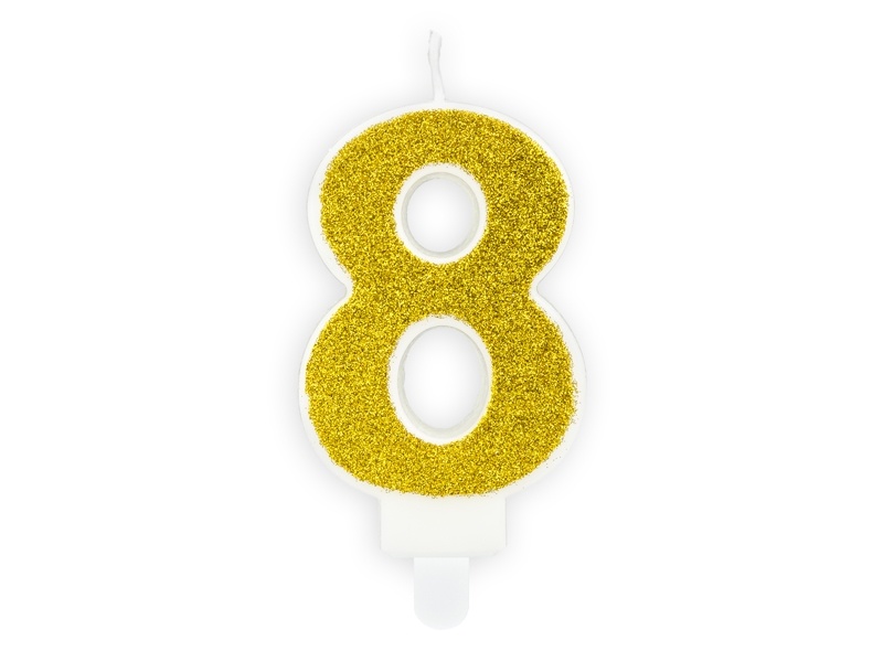 Verjaardagskaars cijfer 8 | Gouden glitters