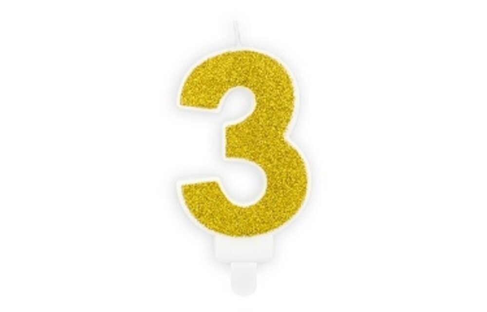 Verjaardagskaars cijfer 3 | Gouden glitters