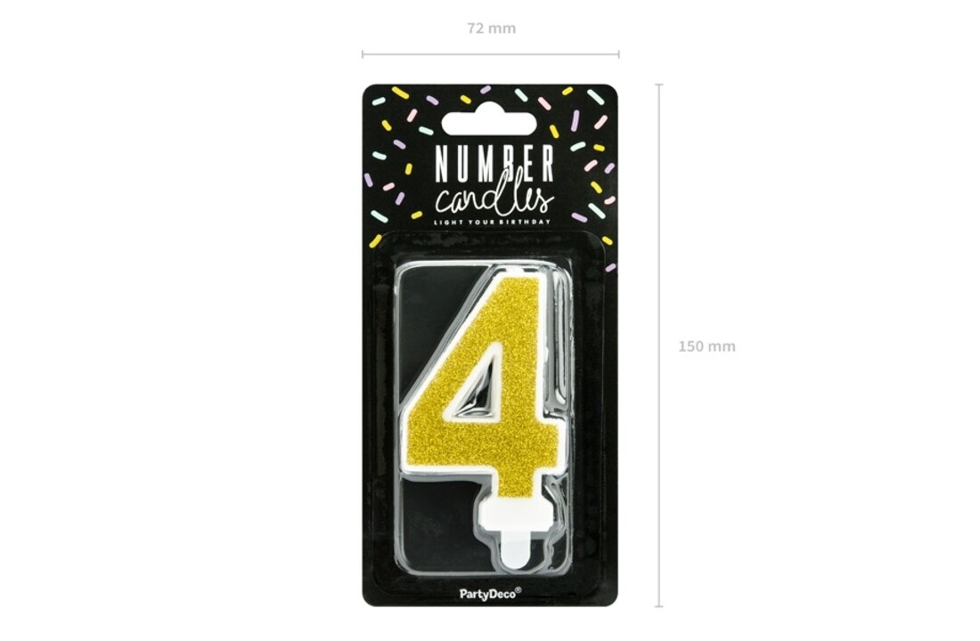 Verjaardagskaars cijfer 4 | Gouden glitters