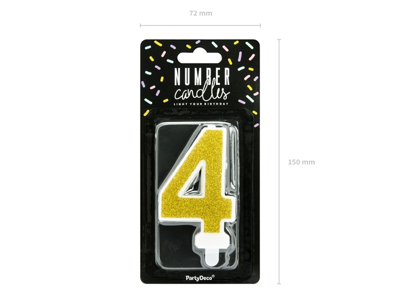 Verjaardagskaars cijfer 4 | Gouden glitters