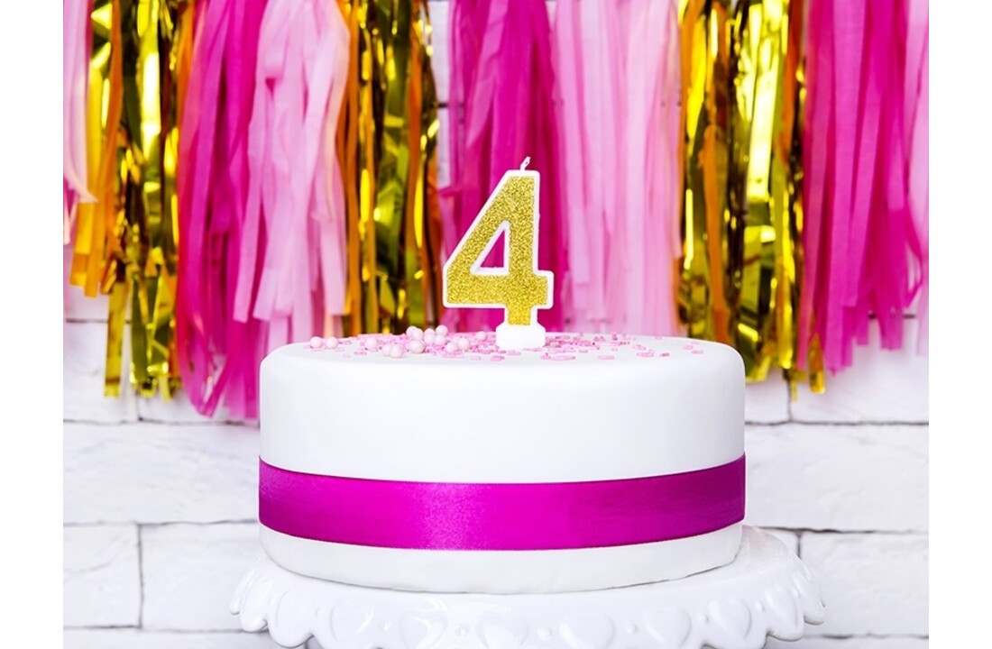 Verjaardagskaars cijfer 4 | Gouden glitters