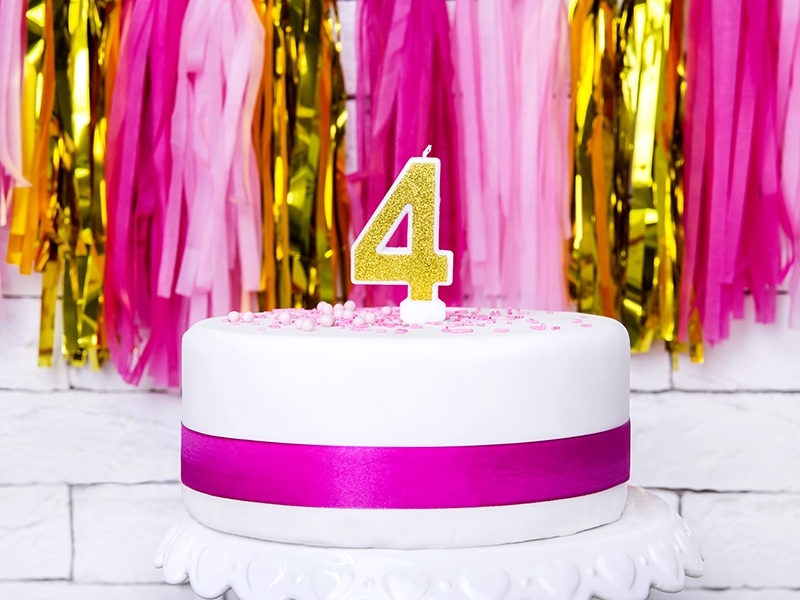 Verjaardagskaars cijfer 4 | Gouden glitters