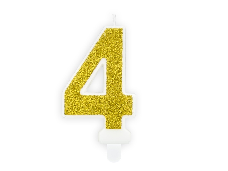 Verjaardagskaars cijfer 4 | Gouden glitters