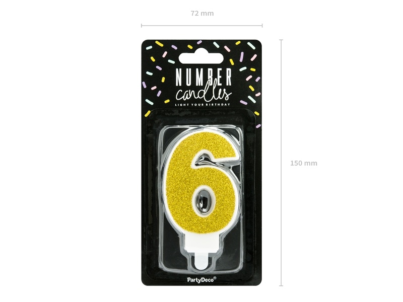 Verjaardagskaars cijfer 6 | Gouden glitters
